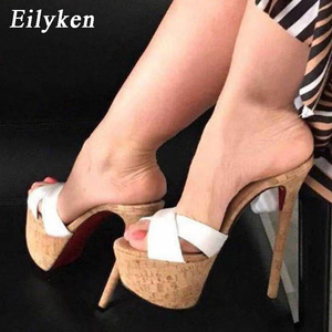 Sandales à talons hauts 2025 en grain de bois blanc, sexy, à bout ouvert, talon aiguille de 16 cm, antidérapantes, idéales pour l'été - Product Image 1