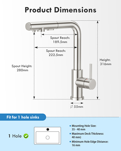 304 Stainless Steel Drinking Pull Down Spray Head Filter Water 3 Way Kitchen Faucet - Product Image 5