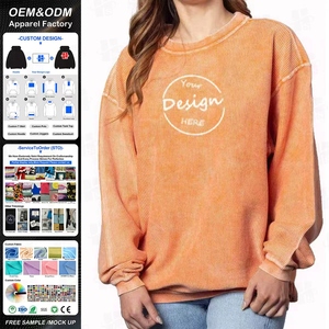 Sudadera de cuello redondo de pana acanalada para mujer, personalizada OEM, extragrande, con bordado de chenilla y cordón, al por mayor - Product Image 1