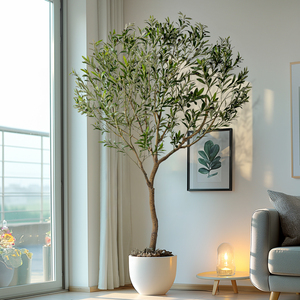 Hecho a mano grande Artificial <span class=keywords><strong>2m</strong></span> de alto Evergreen Olive <span class=keywords><strong>Bonsai</strong></span> Tree UV árbol de Navidad Interior Exterior decoración hogar seda madera plástico - Product Image 3