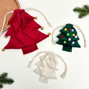 Wood Handmade 3-Color Festive Decoration Pouch with Pom and Bell <b>Christmas</b> <b>Tree</b> Shaped Hanging Ornament Accessories - Product Image 4