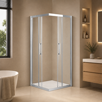 Cabine de douche carrée classique à coins arrondis, finition chrome poli, portes coulissantes doubles, verre trempé de 8 mm d'épaisseur, vente en gros