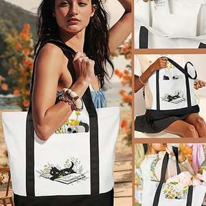 Sac fourre-tout en toile de coton avec logo personnalisé, réutilisable pour les étudiants, les courses, la plage, les voyages ou comme cadeau pour le supermarché - Product Image 1