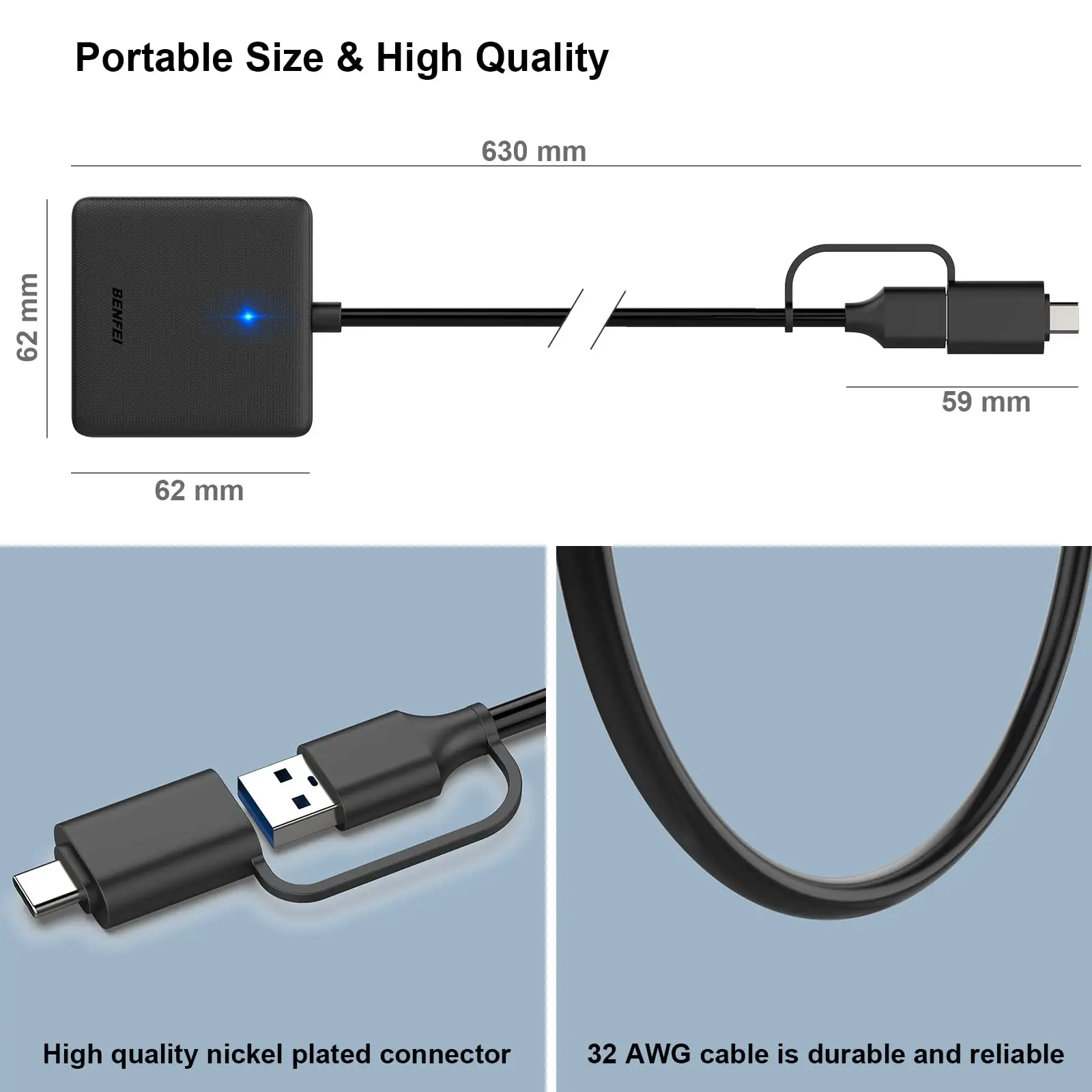 メモリカードリーダー、BENFEI 4 in1 USB USB-C to SD MSCFカードリーダーアダプターiPhone15Proと互換性があります