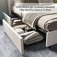 Lit de rangement de luxe moderne avec 4 grands tiroirs en métal Conception facile à assembler pour chambre à coucher ou hôtel avec grand espace de rangement