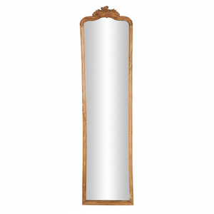 Miroir de sol en bois de manguier, cadre sculpté, design moderne, 20x1x76 pouces - Product Image 1