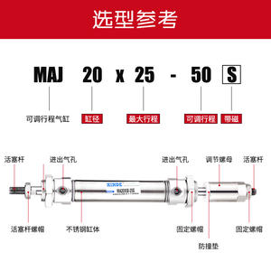 กระบอกสูบลมขนาดเล็กปรับระยะชักได้ MAJ สแตนเลส 16/20/25/32/40X25/75/100-25-50S สำหรับงานฟาร์ม - Product Image 4