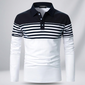 Polo de Manga Larga para Hombre, a Rayas, con Bloques de Color, Tejido, Informal - Product Image 2