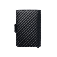 Dompet Pintar Serat Karbon Aluminium Grosir, Tempat Kartu Pop-Up Kulit PU dengan Kantong Koin Logam, Kustomisasi Tersedia.