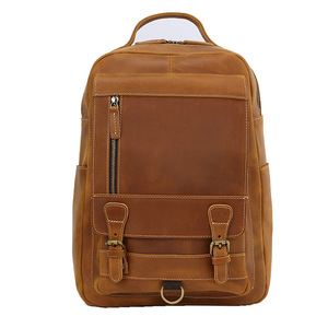 Top-Grain peau de vache en <span class=keywords><strong>cuir</strong></span> véritable hommes sac à dos fermeture à glissière <span class=keywords><strong>cartable</strong></span> à la mode pour sac d'ordinateur de voyage - Product Image 5