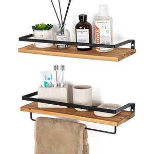 Home 2 Set mensole da parete <span class=keywords><strong>in</strong></span> ferro supporto mensole galleggianti <span class=keywords><strong>in</strong></span> <span class=keywords><strong>legno</strong></span> mensola da bagno con portasciugamani - Product Image 5