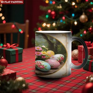 Magic Mug 11oz Frosted Black <b>Ceramic</b> Heat Sensitive <b>Cup</b> With Easter Egg Flower Design - Product Image 2