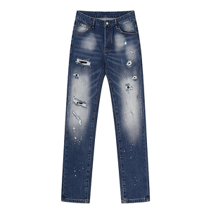 Jeans Homme Personnalisés Coupe <span class=keywords><strong>Slim</strong></span> en Coton Stretch Denim <span class=keywords><strong>Taille</strong></span> Haute Effet Usé Y2K Vintage Streetwear Fabricant de Mode - Product Image 2