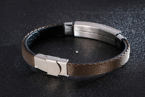 Bracciale da Uomo in Acciaio Inossidabile e Pelle, Bracciali Avvolgenti alla Moda, Bracciali in Pelle Intrecciata, Gioielli Raffinati - Product Image 5