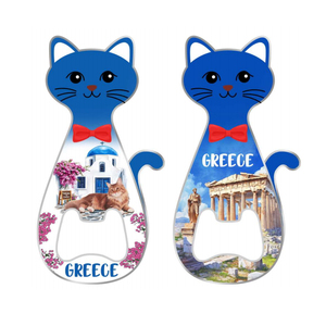 Porte-clés en alliage métallique avec logo personnalisé France Grèce Chat Souvenir Porte-clés Chat Noir - Product Image 4