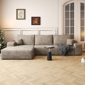 Canapé modulaire en forme de L avec chaise longue, assise profonde, sans assemblage requis, en tissu velours côtelé moelleux, ensemble canapé-lit gauche/droite - Product Image 1