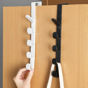 Porte-vêtements à suspendre sur la porte, 4 crochets, blanc/noir, en plastique, organisateur pour rangement de placard - Product Image 1