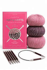 Hat & Mittens <b>Knitting</b> <b>Kit</b> – Advanced <b>Beginner</b> <b>Kit</b> with Cotton Merino Yarn, Needles & Video Tutorials – Blush Berry - Product Image 6