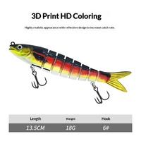 Leurre dur multi-sections, imitation de poisson, 13,5 cm, 18 g, en plastique imprimé en 3D, long, huit sections avec hameçons