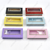 Vente en gros de boîte à cils avec strass imprimé de diamants boîte à cils vide à paillettes bling pour cils de vison à bande complète