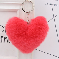 Vente en gros de porte-clés en forme de cœur de 10 cm, pompon mignon et moelleux en fausse fourrure de lapin