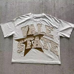 T-shirt et short tricotés sur mesure pour hommes, style vintage, coupe oversize, 100 % coton épais 280g, respirant, avec broderie motif chemin, décontracté, vente en gros - Product Image 2