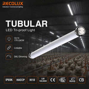 Luz Tubular LED de 170LM/W Resistente a la Intemperie, Carcasa de PC PMMA IP69K para Iluminación de Granjas Avícolas - Product Image 1