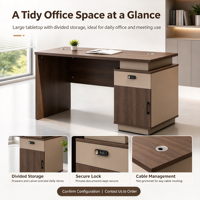 Bureau de direction avec armoire verrouillable, trou de gestion des câbles, tiroirs multi-rangements, table de bureau en panneau E1 pour le lieu de travail