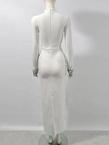 Yeni siyah ve beyaz yuvarlak boyun uzun kollu elmas seksi zarif doğum günü akşam kokteyli parti bandaj toptan kadın elbise - Product Image 4