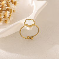 Bague Fleur Trèfle en Acier Inoxydable Plaqué Or 18 carats de Haute Qualité, Bijou de Marque de Luxe, Anneaux Fleur Ajustables de Créateur