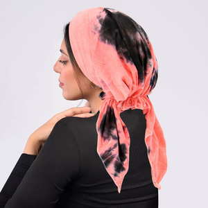 Venta al por mayor nuevo sombrero de cinta simple arco flor tela dos colas Tie-Dye gorra de <span class=keywords><strong>quimioterapia</strong></span> <span class=keywords><strong>verano</strong></span> lona Material de poliéster - Product Image 3