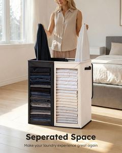 Cesto de Ropa Sucia Doble de 145L con Tapa, Cesto con Dos Compartimentos y Bolsas Extraíbles, Cesta Plegable de 2 Secciones con Tapa - Product Image 5