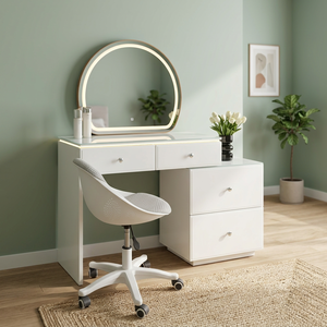 Modern Makeup Vanity Table with <b>Lighted</b> <b>Mirror</b> Storage <b>Desk</b> for Bedroom Furniture - Product Image 3