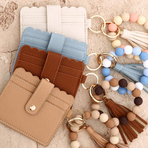 Dompet kulit wanita, rumbai gantungan kunci silikon gelang manik-manik kancing penutup ID kartu kredit pemegang dompet koin - Product Image 2