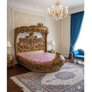 Cama de Madera de Teca Estilo Maharaja Tradicional, Hecha a Mano, Duradera, Plegable, Estilo Europeo Antiguo, Muebles para Dormitorio Principal - Product Image 1