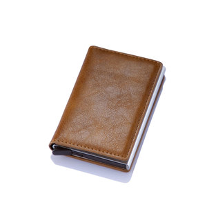 RFID Blocking Function PU Leather Automatic Pop Up Credit Card Holder Wallet With Metal Card Box