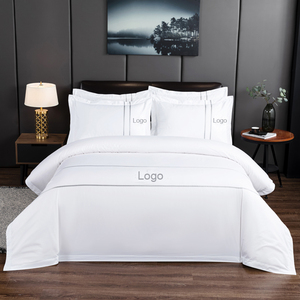 Hotel textile 200tc-1000tc 5 star hotel bed linen custom white bed sheet bedding set with embroidery webbing decoration