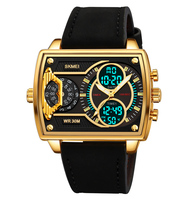 Montre SKMEI 2229 pour homme avec double mouvement, étanche, bracelet en cuir et acier inoxydable, montre-bracelet multifonctionnelle tendance