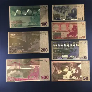 XR 7pcs/set Euro banknotes 7 pieces 24k silver foil 5, 10, 20, 50, 100, 200, 500 EUROS bills for Kids Educational