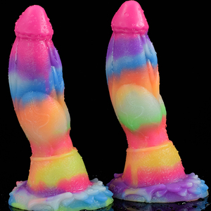 FAAK-consolador de monstruo multicolor para mujer, consolador con estimulación curva anal de 7,6 pulgadas, que brilla en la oscuridad, luminoso, bestia - Product Image 4