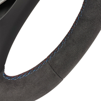 Volant en cuir pleine fleur avec bande supérieure rouge et bleue, fond plat, pour BMW Série 1 et 3 E90 E91 E92 E93 M3 E82 E81 E87 E88