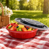 Bol en plastique rouge empilable et peu encombrant avec couvercle noir, emballage sous blister jetable, compatible micro-ondes, anti-fuite, sans BPA, pour la préparation des repas