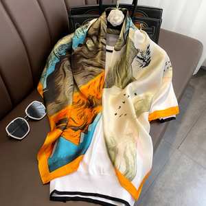 Bufanda Moderna de Seda Sintética en Colores Amarillo, Negro y Rojo con Patrón Étnico <span class=keywords><strong>Chino</strong></span>, Ideal para Usar en Primavera y Verano - Product Image 2