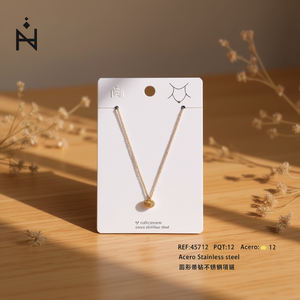 Collier pendentif rond en zircon en acier inoxydable, chaîne serpent plaquée or, colliers à perles tendance, cadeau unisexe - Product Image 2