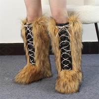 Bottines mi-mollet en fausse fourrure Jiubaju pour femmes, nouvelles bottes d'hiver à lacets pour femmes