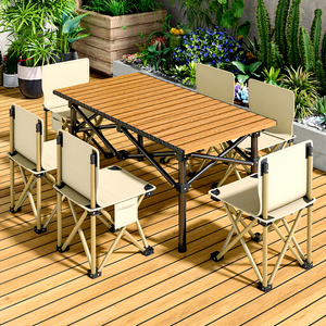 Bộ bàn xếp gấp hình vuông di động 6 chỗ ngồi kèm ghế, đồ dùng ngoài trời, cắm trại, dã ngoại, nướng BBQ, ghế tựa cao kiểu Kermit Moon - Product Image 1