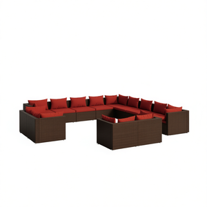 Ensemble de salon de jardin en rotin PE brun modulaire 10 places, mobilier d'extérieur au design contemporain, résistant aux intempéries - Product Image 1