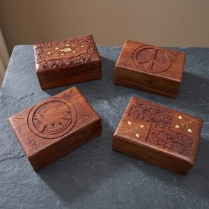 Juego de 3 Cajas de Madera Indias Ecológicas Talladas a Mano con Incrustaciones de Latón, Diseño Rectangular, Regalo Navideño - Product Image 3