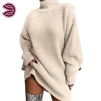 Kustom Leher Bulat Turtleneck Oversized Polos Crop Pullover Sweater Plus Ukuran Gaun Wanita