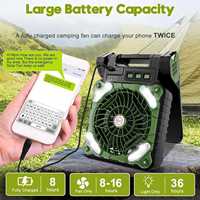 Ventilateur de Table Portable Solaire Rechargeable ODM&OEM Avec Banque d'Alimentation et Lumière LED pour Camping et Activités de Plein Air